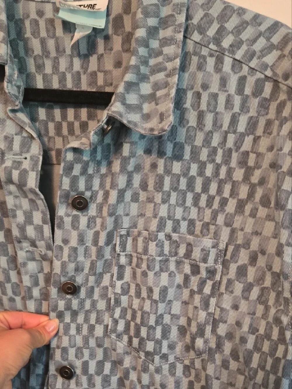Light Blue Checkered Men's Shirt Jacket - Lightweight Overshirt
